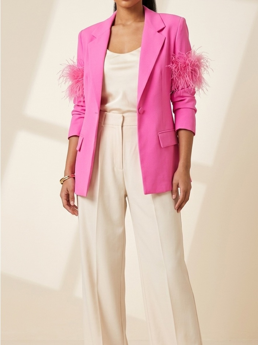 NWT AKIRA Hot Pink Feather-Trim Blazer Size XL